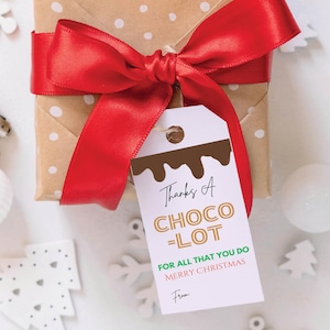 Chocolate Gift Tag Template, Printable Chocolate Favor Tag, Printable Teacher Staff Appreciation Tag, Thanks A Choco-Lot, Instant Download