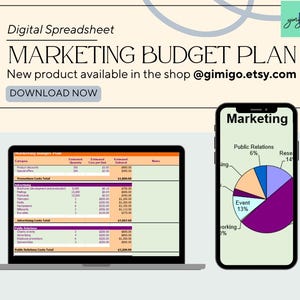 Marketingbudgetplanner voor kleine bedrijven | Demonstratiedashboard voor Google Spreadsheets-campagnetracker en cirkeldiagram