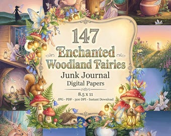 Zauberhafte Waldfeen – Junk Journal, digitales Bilderbuchpapier, Märchenpapier, Feen-Journal-Set, Feenfantasie, Feenwald