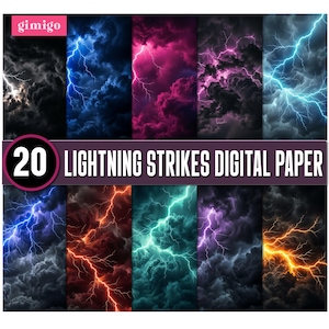 Lightning Strikes Digital Paper, Crackling Energy Digital Papers, Celestial Lightning Background, Thunderbolt Digital Paper