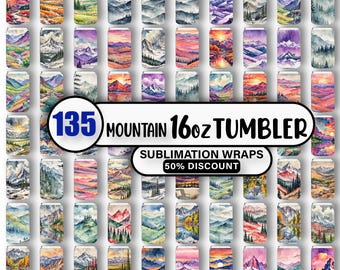 135 Watercolor Mountain wrap, 16oz Skinny Tumbler Wraps, Mountain Sublimation Pngs, Nature scenery Designs, 16oz Sublimation tumbler design