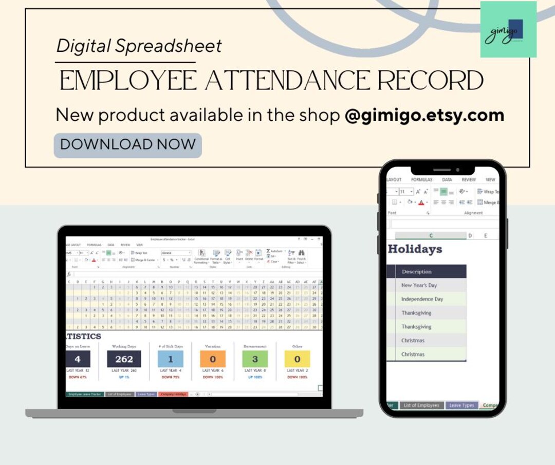 Employee Attendance & Schedule Tracker | Excel Template for Staff ...