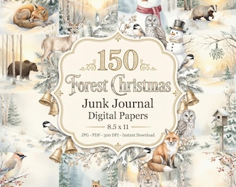 Forest Christmas Junk Journal, Rustic Holiday Printable Pages & Vintage Ephemera, Rustic Winter, Woodland Journal, Snowy Ephemera, Antique