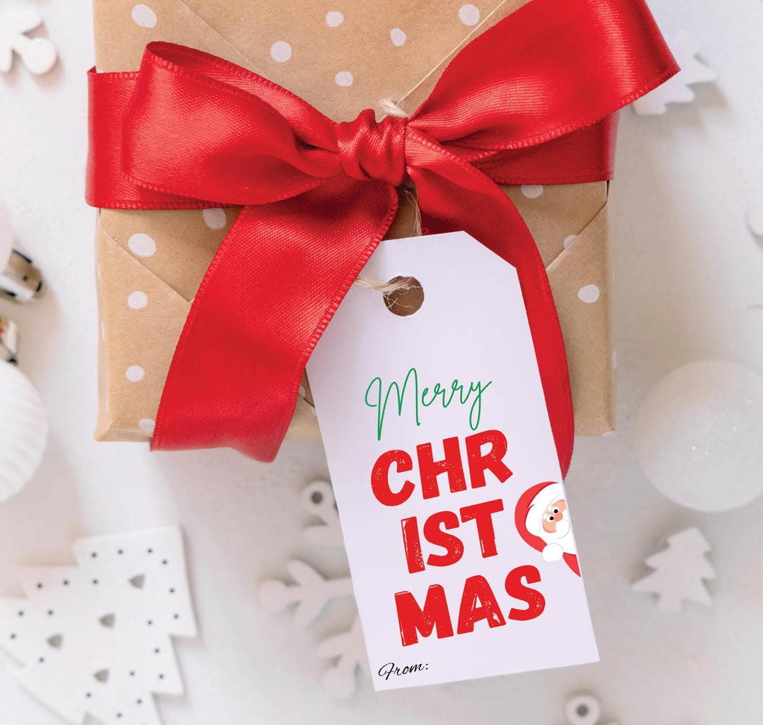 Merry Christmas Gift Tag Printable, Holiday Party Favor Tag, Printable ...