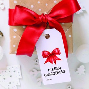 Red Bow Christmas Gift Tag Template, Merry Christmas Favor Tags, Hand Drawn Christmas  Tags, Whimsical tag, Holiday Gift Tag Personalized