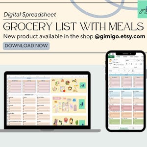 Automated Grocery List & Meal Planner | Google Sheets and Excel Sheets Meal Prep Template with Shopping List Tracker