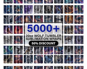 5000 20 Unzen Wolf Tumbler Bundle, Skinny Tumbler Wraps, Wolf Tumbler, Tier Sublimationsdesign, Sublimationsbecher Design, Tier Tumbler PNG