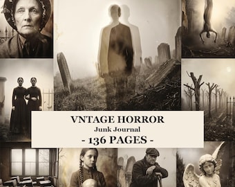 Vintage Horror Junk Journal, Gothic Halloween Ephemera Victorian Scary Photo Collage, Gothic Junk Journal, Dark Academia, Spooky Scrapbook