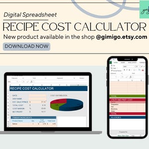 Recipe Costing Calculator | Excel Spreadsheet Template for Cooking & Baking | Ingredient Cost Estimator