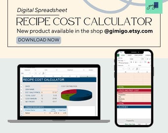 Recipe Costing Calculator | Excel Spreadsheet Template for Cooking & Baking | Ingredient Cost Estimator