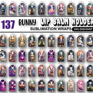 137 Cute Bunny lip balm Wraps, skinny lip balm holder wrap, Rabbit Sublimation Designs, Fantasy Bunny Art, Easter bunny lip balm holder