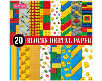 Blocks Digital Paper, Building blocks, Block, Scrapbook, Scrapbooking, Digital download, Craft, Printable papers, Scrapbook Blocks