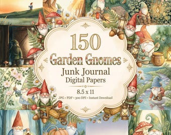 Gartenzwerge-Junk-Journal, Waldpilz-Scrapbook-Seiten, Zwergen-Journal-Seiten, Zwergen-Junk-Journal, Zwergen-Papier, Gonk-Zwerg