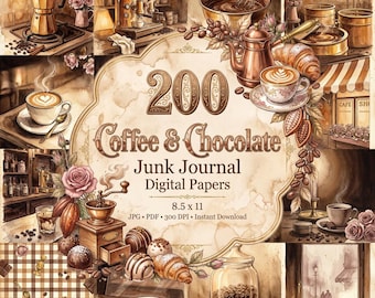 Coffee and Chocolate Junk Journal, Vintage Cafe Digital Art, Coffee Journal, Coffee Paper, Chocolate Pages, Coffee Chocolate, Journal Pages