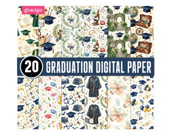 Digitales Abschlusspapier-Bundle (12x12 Zoll, JPG, 300 DPI), nahtlose Abschlussmuster, Aquarell-Hintergründe in Marineblau und Gold
