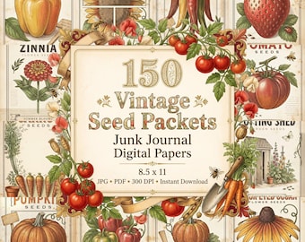 Vintage Seed Packets Junk Journal, Botanical Garden Ephemera, Garden Journals, Botanical Crafts, Botanical Paper, Flower Seeds, Herb Seeds