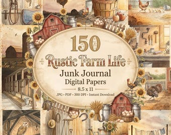 Rustic Farm Life Junk Journal, Country Farmhouse Digital Art, Farm Paper, Farmhouse Paper, Farm Journal, Journal Pages, Digital Paper Kit
