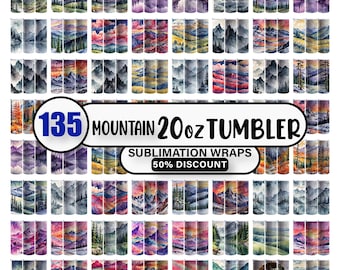 135 Watercolor Mountain wrap, 20oz Mountain Tumbler, Mountain Skiny Wrap, Mountain PNG, Nature scenery art Pngs, Sublimation tumbler design
