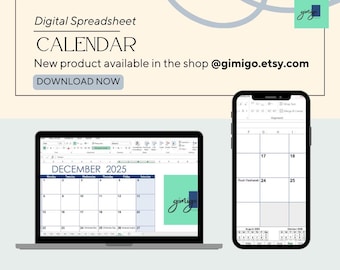 Customizable Monthly Calendar | Undated Task Planner | Editable Google Sheets | Excel Template | Digital To-Do List | Blank Calendar