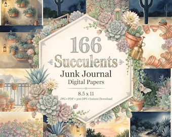 Succulents Junk Journal, Botanical Scrapbook Pages, Succulent Journal, Succulent Paper, Succulent Pages, Journal Pages, Echeveria, Cactus