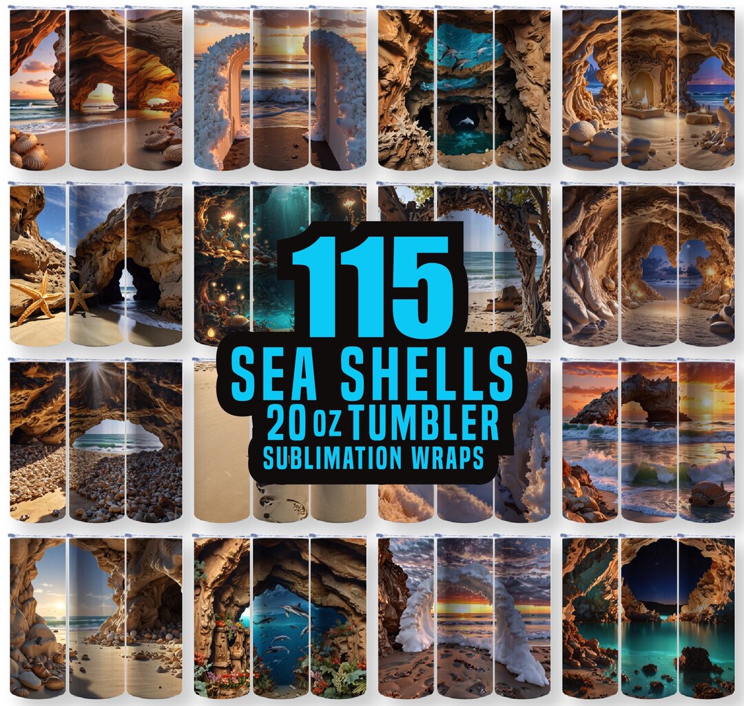 115 Sea Shell Tumbler Wrap, 3D Beach Sea Shells, Ocean Tumbler Wrap ...