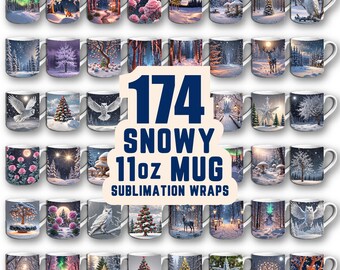 11oz mug Snowyfall, 11oz Mug Cozy Winter Wrap, Ceramic Snowfall Wraps, Coffee Night Mug, Winter Trees Teacup, skinny sublimation design