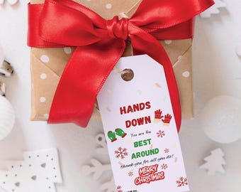 Hands Down You're the Best Tag, Hand Lotion Gift Label, Gift for Staff Nurse Teacher Tag, Printable Christmas Thank You Gift Tag, Hand Soap