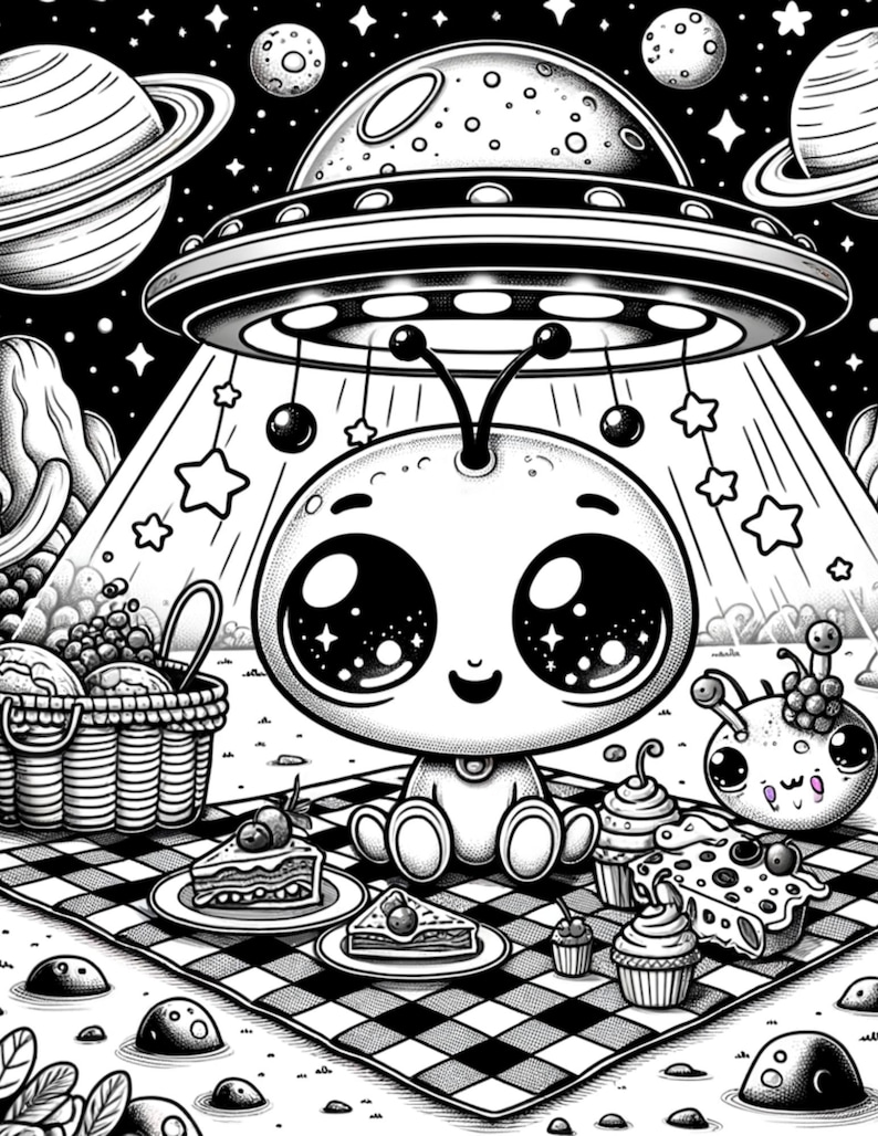 Charming Coloring Book Spaceship Picnic: A Cute Coloring Book Adventure ...