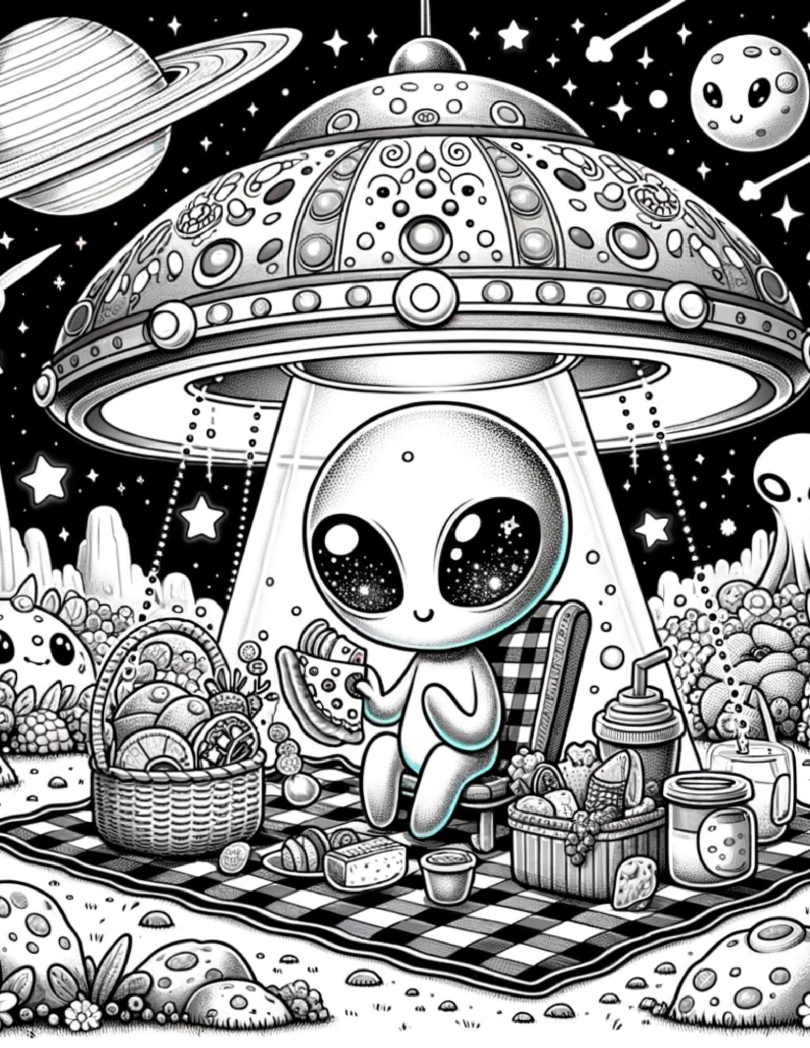 Charming Coloring Book Spaceship Picnic: A Cute Coloring Book Adventure ...