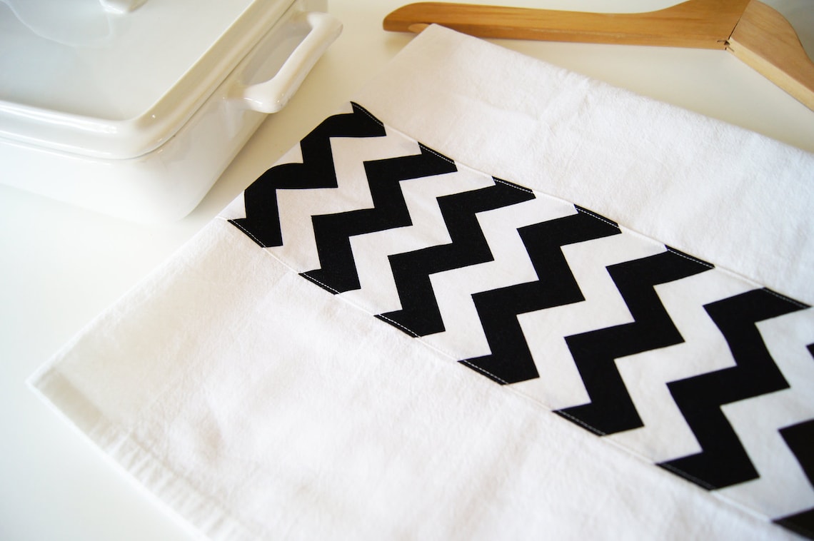 Kitchen Towel in Chevron Black and White Etsy