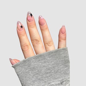 Natural Looking Almond with Stars Press On Nails | Handmade Fake Gel Nails | Everyday Nail Set