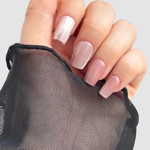 Pink Champagne Magnetic Cat Eye Press On Nails | Handmade Fake Gel Nails