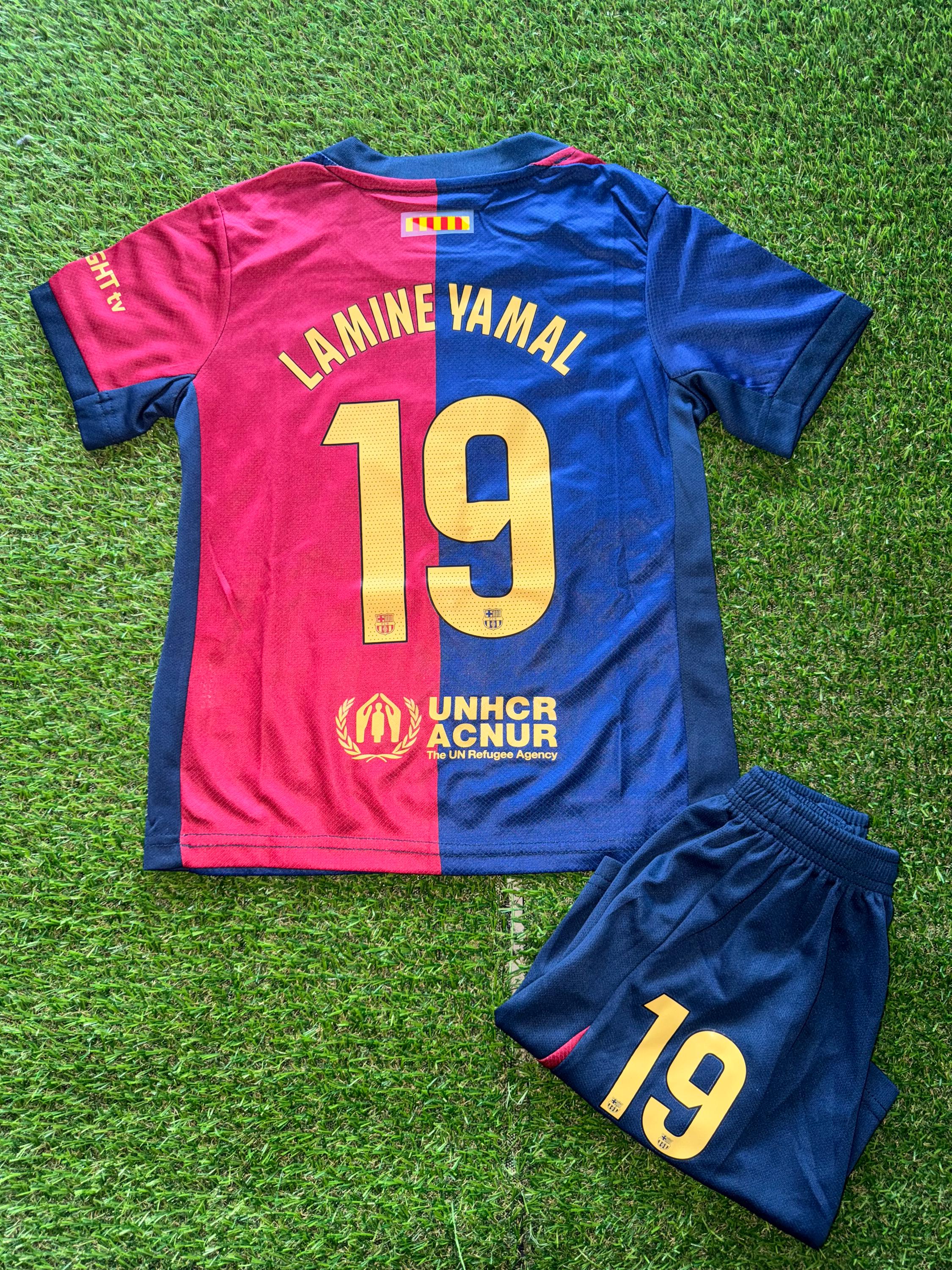 Maglia Barcelona Lamine Yamal N. 19 Per Bambini - Kit Casa 2024 Con Pantaloncini, Taglie 4-13 Anni - Foto 3