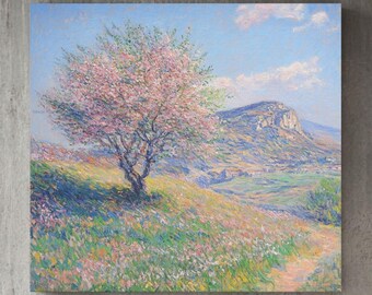 Monet Rouen Mountain Canvas: Impressionist Spring Landscape Art