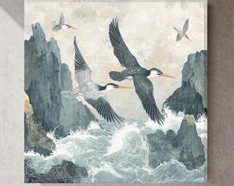 Coastal Birds Canvas Art: Seaside Shorebird Painting, Beach House Decor
