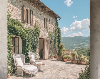 Tuscany Farmhouse Canvas Art: Italian Countryside Landscape Wall Decor