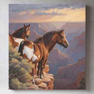 Chestnut Horses Grand Canyon Canvas Art: Vintage Farmhouse Wall Decor