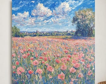 Monet Poppy Field Canvas Art: Impressionist Landscape Painting