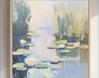 Vintage Monet Water Lilies Canvas Print: Botanical Landscape Framed Wall Art