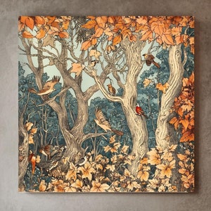 Vintage Autumn William Morris Inspired Decor, Autumn Forest Canvas Wall Art, Vintage Botanical Art, Elegant Seasonal Canvas Print