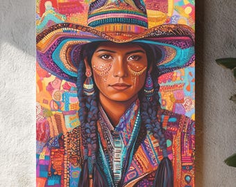 Mexikansk folkkonst på canvas: Färgglad latinamerikansk inramad väggdekoration
