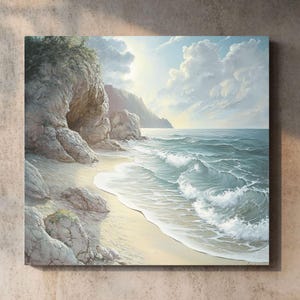 Muted Coastal Canvas Art: Soft Beach Scene, Neutral Seaside Print
