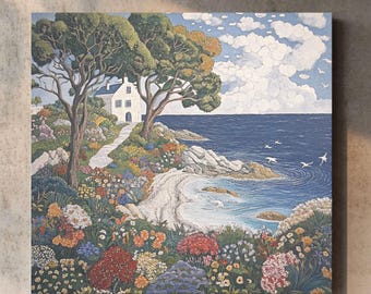William Morris Coastal Canvas Art: Vintage Botanical Beach Print
