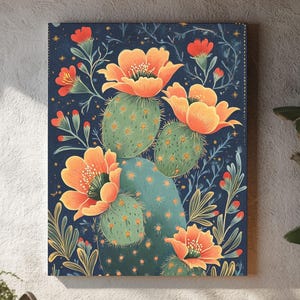 ウチワサボテンのキャンバスプリント：ボヘミアン風南西部の花柄ウォールアート