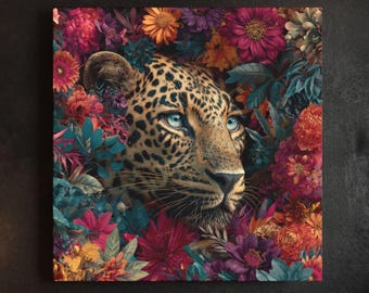 Leopard Jungle Canvas Art: Tropical Boho Wildlife Print