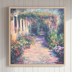 Monet Style French Garden Canvas Print: Impressionist Floral Wall Art