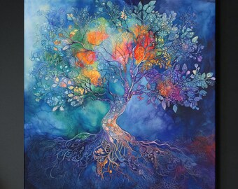 Watercolor Tree of Life Canvas Print: Abstract Yggdrasil Wall Art