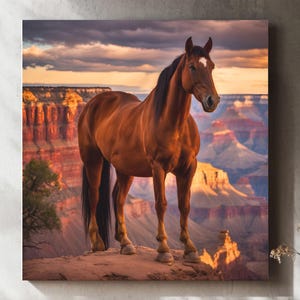 Chestnut Horse Canvas Wall Art: Grand Canyon Sunset, Farmhouse Decor