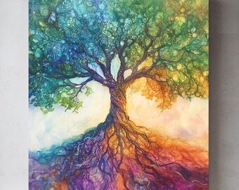 Watercolor Tree of Life Canvas Print: Abstract Yggdrasil Wall Art