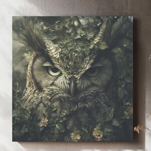 Búho del bosque, impresión botánica de Dark Academia, arte mural melancólico, pintura al óleo gótica, decoración gótica victoriana, pintura melancólica oscura, decoración de granja